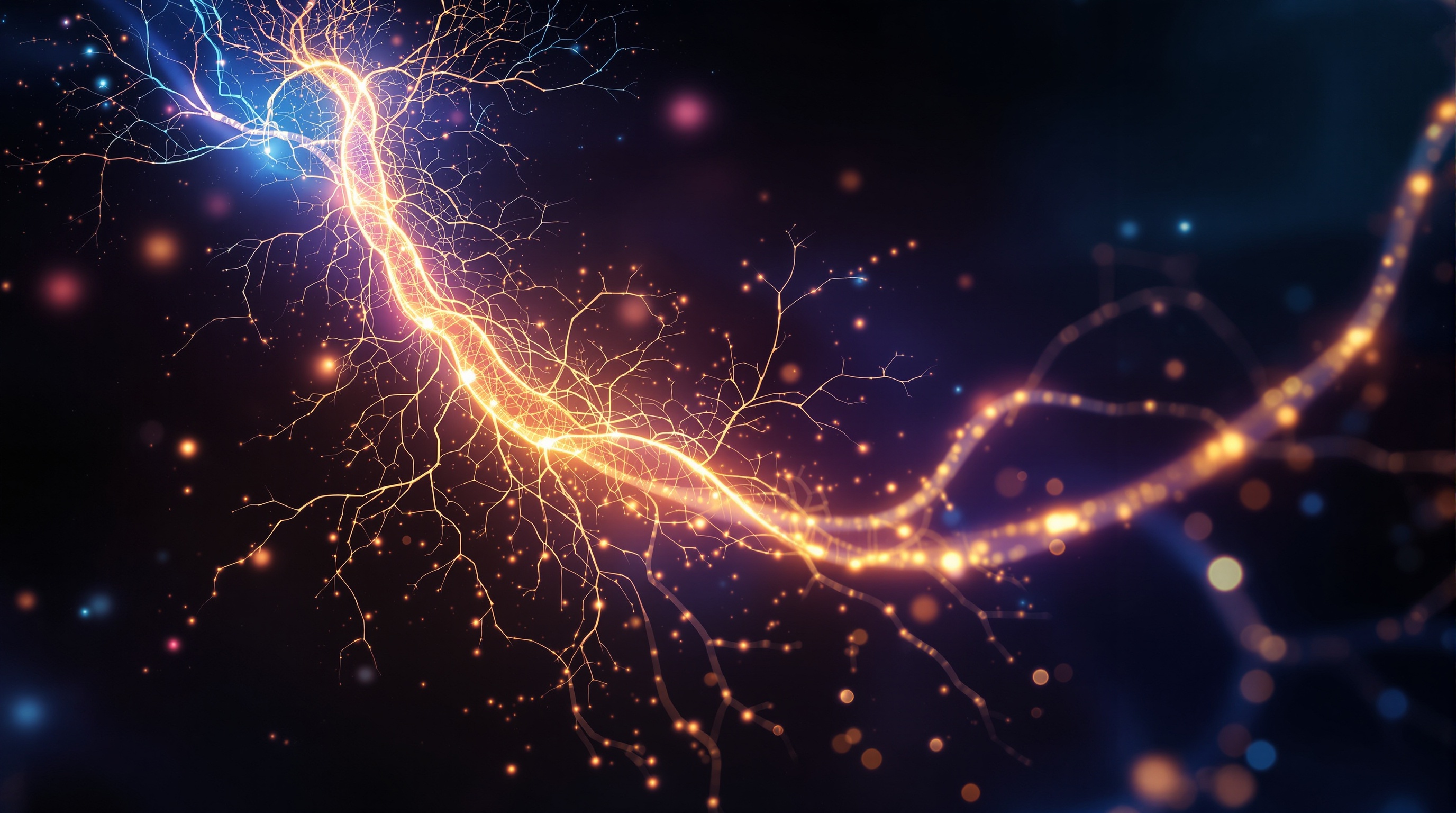 The vagus nerve — a luminous branching cable of light descending from the brainstem through the neck and chest to the heart, lungs, and gut